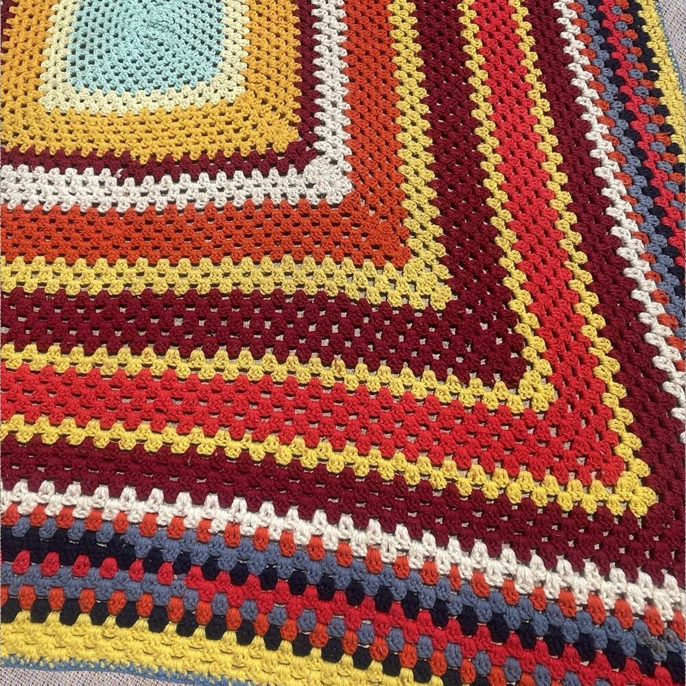 Multicolor Afghan Crochet Knit Granny Concentric‎ Square Retro Roseanne 72x72 - Picture 4 of 6